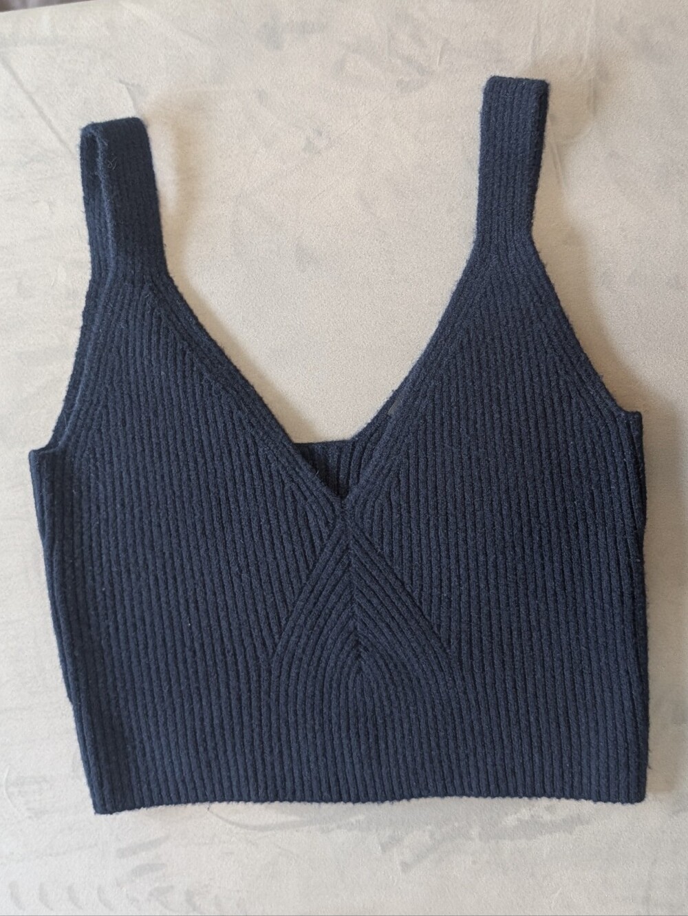 J. Crew Navy Blue Ribbed V-Neck Cropped Cashmere Tank S
